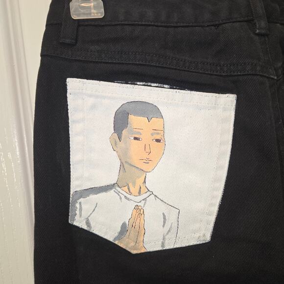 Nishinoya Tanaka custom painted Haikyuu DKNY jeans sz 10 - Picture 2 of 5